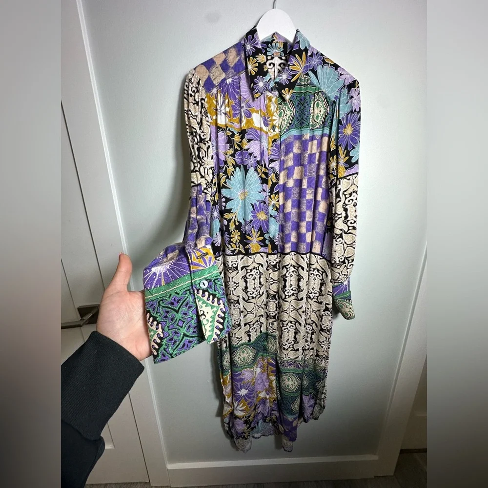 Free People Jackie Boho Maxi Shirt Dress Size Medium - Picture 13 of 15